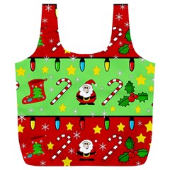 Christmas Pattern - Green And Red Full Print Recycle Bags (l)  by Valentinaart