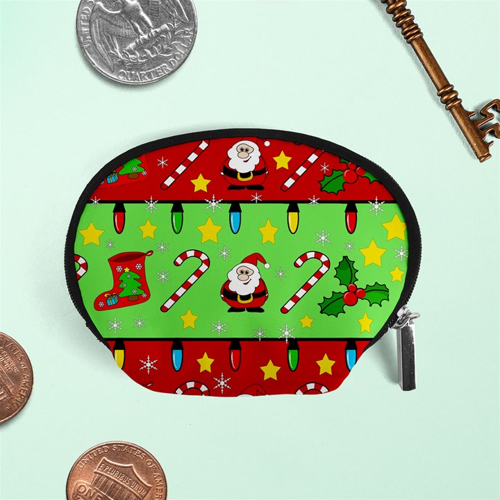 Christmas pattern - green and red Accessory Pouches (Small) 