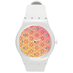 Orange Ombre Mosaic Pattern Round Plastic Sport Watch (m) by TanyaDraws