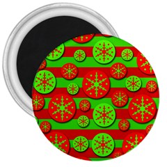 Snowflake Red And Green Pattern 3  Magnets