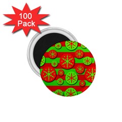 Snowflake Red And Green Pattern 1 75  Magnets (100 Pack)  by Valentinaart