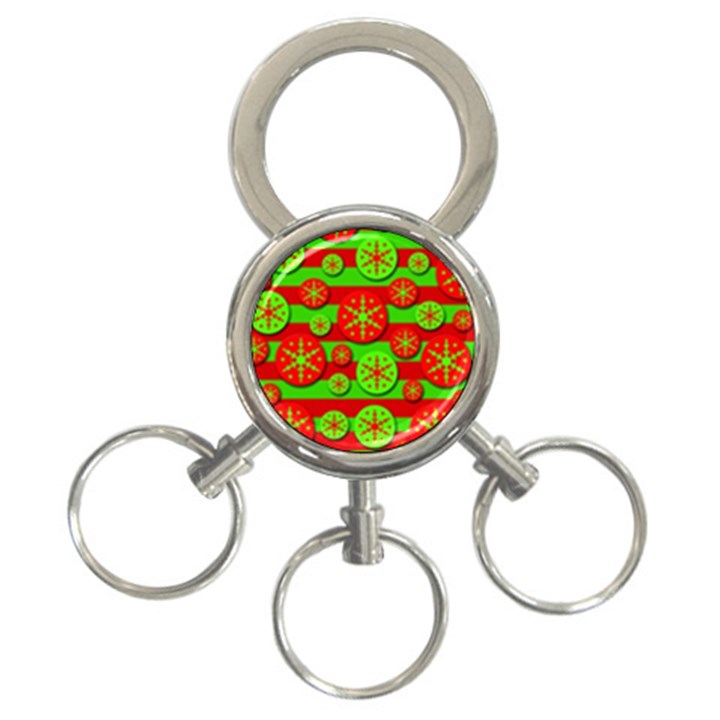 Snowflake red and green pattern 3-Ring Key Chains