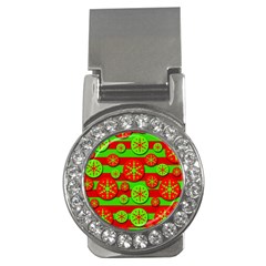 Snowflake Red And Green Pattern Money Clips (cz)  by Valentinaart