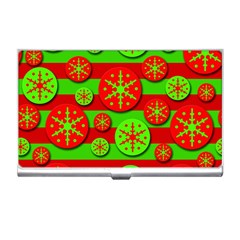 Snowflake Red And Green Pattern Business Card Holders by Valentinaart