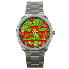 Snowflake Red And Green Pattern Sport Metal Watch by Valentinaart