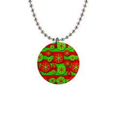 Snowflake Red And Green Pattern Button Necklaces by Valentinaart