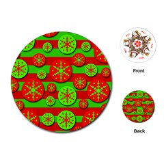 Snowflake Red And Green Pattern Playing Cards (round)  by Valentinaart