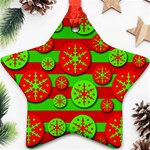 Snowflake red and green pattern Star Ornament (Two Sides)  Back