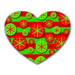 Snowflake Red And Green Pattern Heart Mousepads by Valentinaart