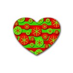 Snowflake red and green pattern Rubber Coaster (Heart)  Front