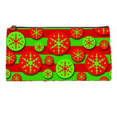 Snowflake Red And Green Pattern Pencil Cases by Valentinaart