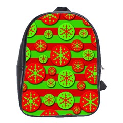 Snowflake Red And Green Pattern School Bags(large)  by Valentinaart