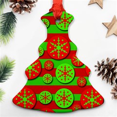 Snowflake Red And Green Pattern Ornament (christmas Tree) by Valentinaart