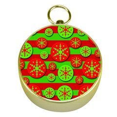 Snowflake Red And Green Pattern Gold Compasses by Valentinaart