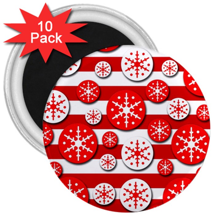 Snowflake red and white pattern 3  Magnets (10 pack) 