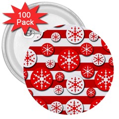 Snowflake Red And White Pattern 3  Buttons (100 Pack)  by Valentinaart