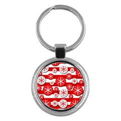 Snowflake Red And White Pattern Key Chains (round)  by Valentinaart