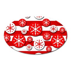 Snowflake Red And White Pattern Oval Magnet by Valentinaart