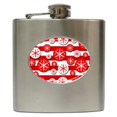 Snowflake Red And White Pattern Hip Flask (6 Oz) by Valentinaart