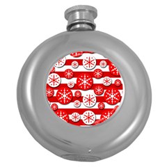 Snowflake Red And White Pattern Round Hip Flask (5 Oz) by Valentinaart