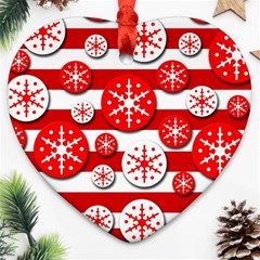 Snowflake Red And White Pattern Heart Ornament (2 Sides) by Valentinaart