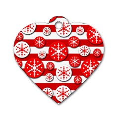 Snowflake Red And White Pattern Dog Tag Heart (one Side) by Valentinaart