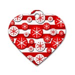 Snowflake red and white pattern Dog Tag Heart (Two Sides) Back