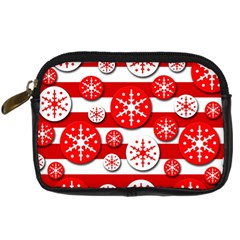 Snowflake Red And White Pattern Digital Camera Cases by Valentinaart