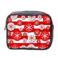 Snowflake Red And White Pattern Mini Toiletries Bag 2-side by Valentinaart