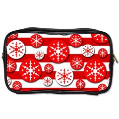 Snowflake Red And White Pattern Toiletries Bags by Valentinaart