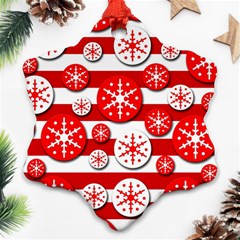 Snowflake Red And White Pattern Ornament (snowflake)  by Valentinaart