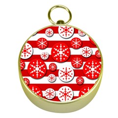 Snowflake Red And White Pattern Gold Compasses by Valentinaart