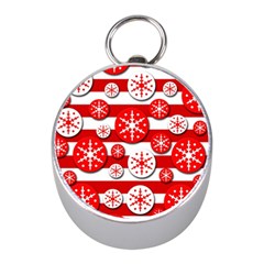 Snowflake Red And White Pattern Mini Silver Compasses by Valentinaart