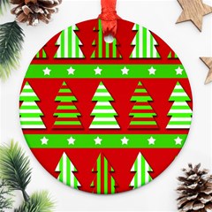 Christmas Trees Pattern Ornament (round)  by Valentinaart