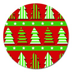 Christmas Trees Pattern Magnet 5  (round) by Valentinaart