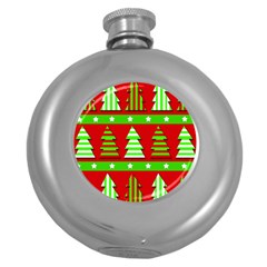 Christmas Trees Pattern Round Hip Flask (5 Oz) by Valentinaart