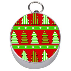 Christmas Trees Pattern Silver Compasses