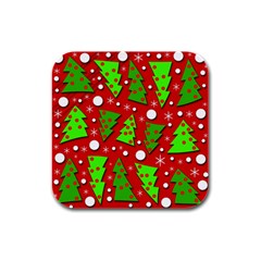 Twisted Christmas Trees Rubber Square Coaster (4 Pack)  by Valentinaart