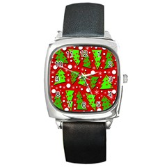 Twisted Christmas Trees Square Metal Watch by Valentinaart