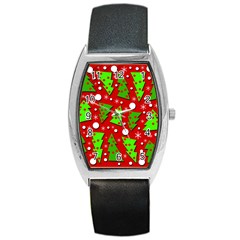 Twisted Christmas Trees Barrel Style Metal Watch by Valentinaart