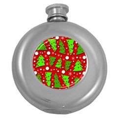 Twisted Christmas Trees Round Hip Flask (5 Oz) by Valentinaart