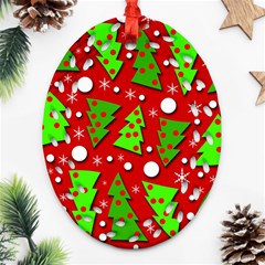 Twisted Christmas Trees Oval Filigree Ornament (2-side)  by Valentinaart