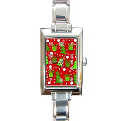 Christmas trees and gifts pattern Rectangle Italian Charm Watch