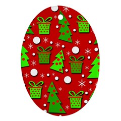 Christmas trees and gifts pattern Ornament (Oval) 