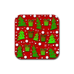 Christmas trees and gifts pattern Rubber Coaster (Square) 