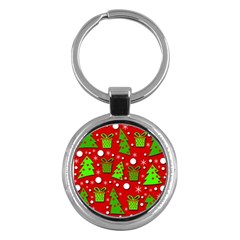 Christmas trees and gifts pattern Key Chains (Round) 