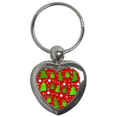 Christmas trees and gifts pattern Key Chains (Heart) 