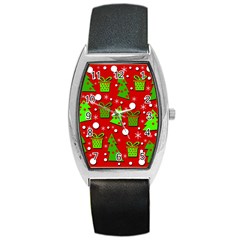 Christmas trees and gifts pattern Barrel Style Metal Watch