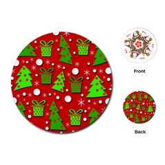 Christmas trees and gifts pattern Playing Cards (Round) 