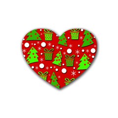 Christmas trees and gifts pattern Rubber Coaster (Heart) 